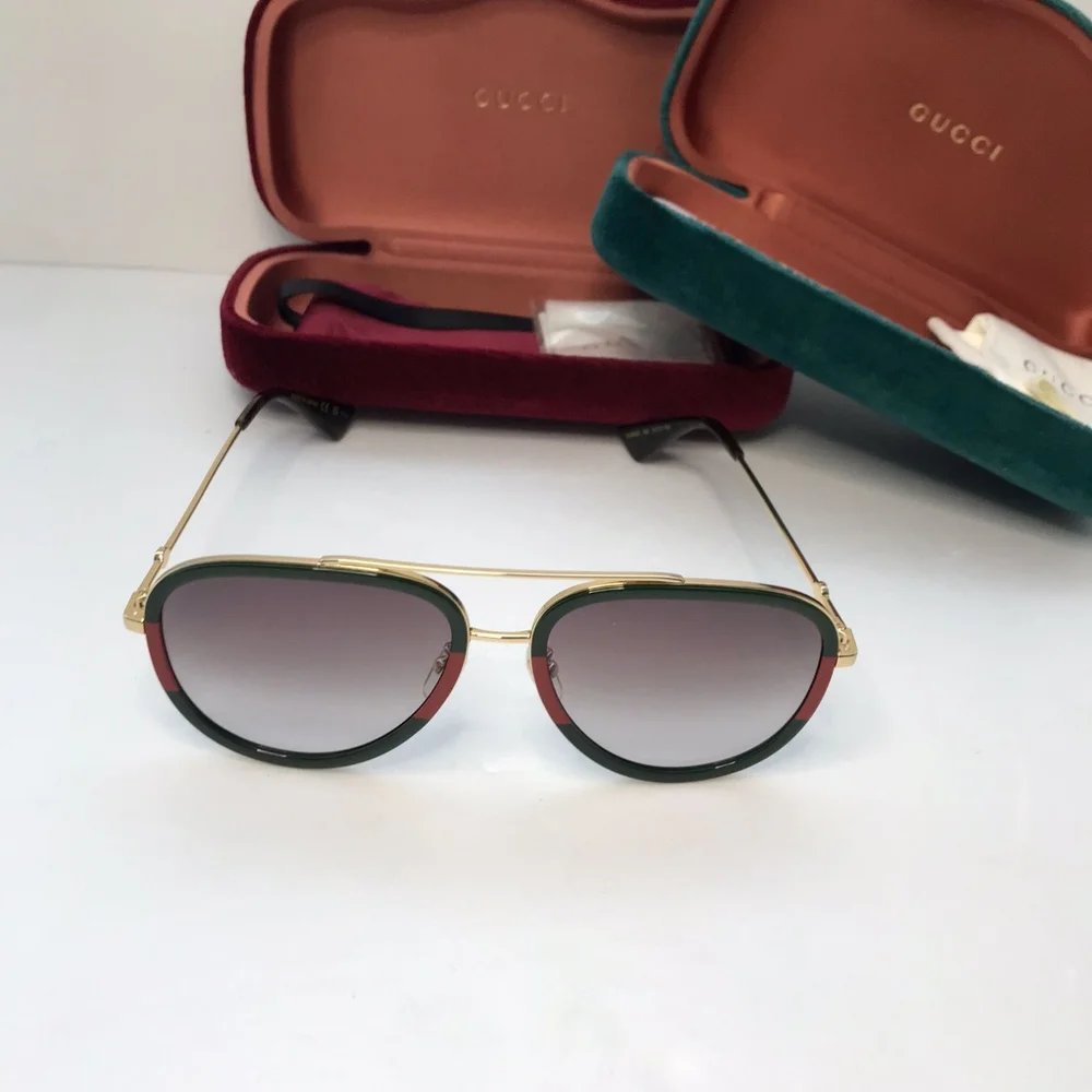 New Gucci Sunglasses Green/Red Grey Gradient Pilot Unisex GG0062S 003 57